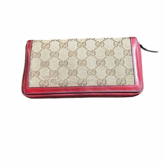 Gucci GG Supreme Interlocking G Zip Around Wallet Red Leather - Picture 2 of 4